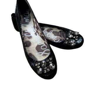 Sam Edelman S-Caper Vegan Leather Snakeskin Print Black Jeweled Size 9 Shoes